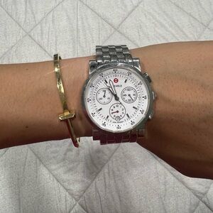 michele stainless steel silver watch for women